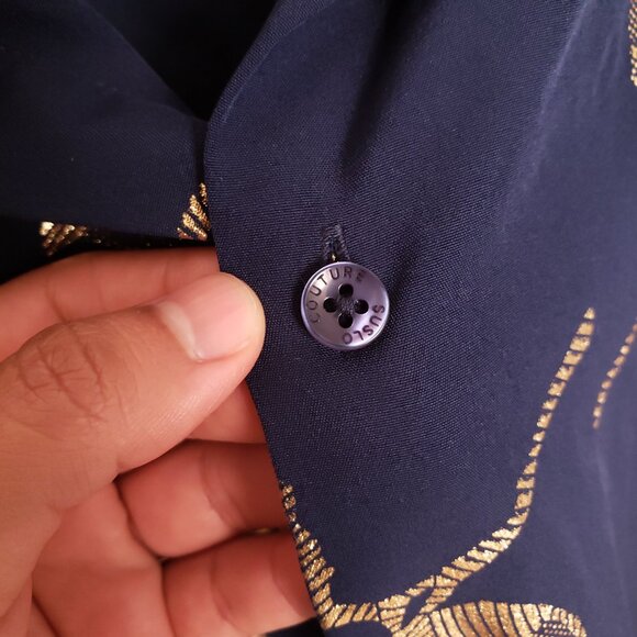 Suslo Red Collection Comfort Stretch Slim Fit Navy Blue and Gold Shiny Shirt XL - Picture 9 of 16